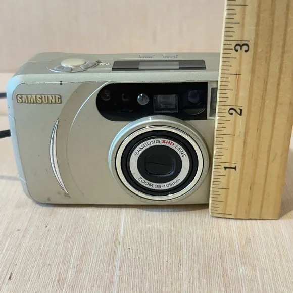 Samsung Film Camera ECX105-Zoom 38-105mm Lens Gold Turns On “UNTESTED” Read Blw